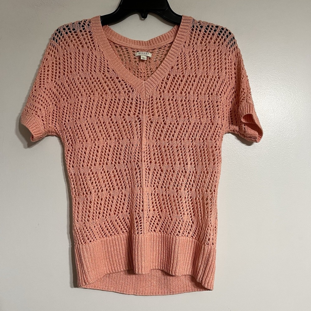 Sonoma Women's Open Knit Coral Colored Short Sleeve Sweater Size‎ XS